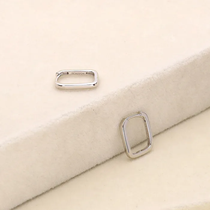 Earrings BERRICLE Rectangle Medium Hoop Earrings in Sterling Silver 06
