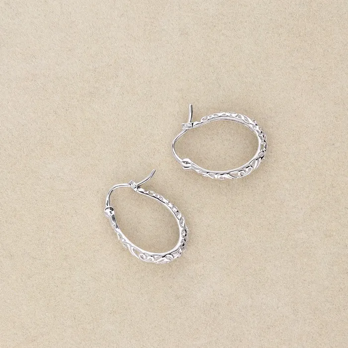 Earrings Oval Filigree Medium Hoop Earrings in Sterling Silver 077 BERRICLE