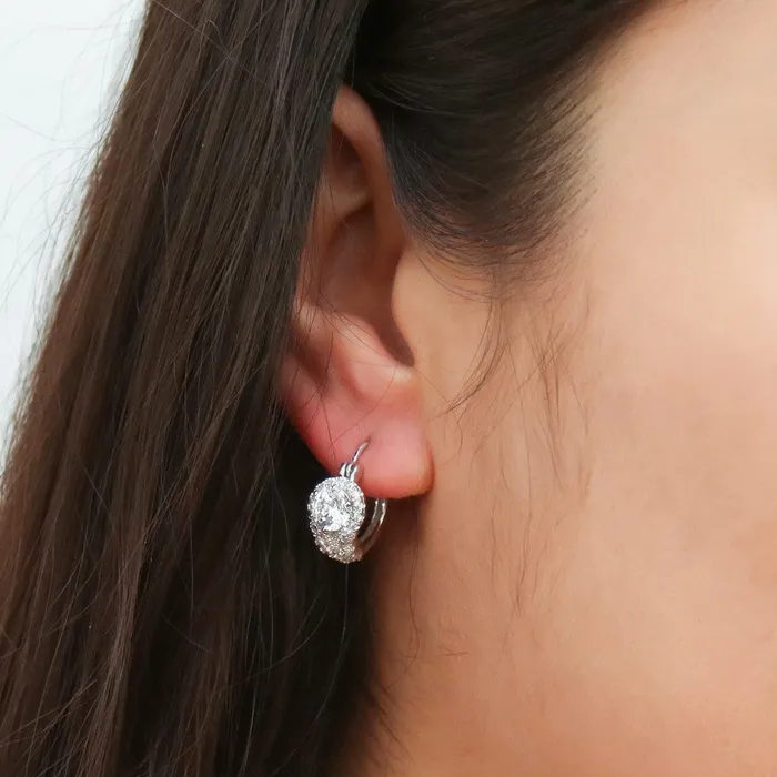 Halo Flower CZ Medium Hoop Earrings in Sterling Silver 07 BERRICLE Earrings