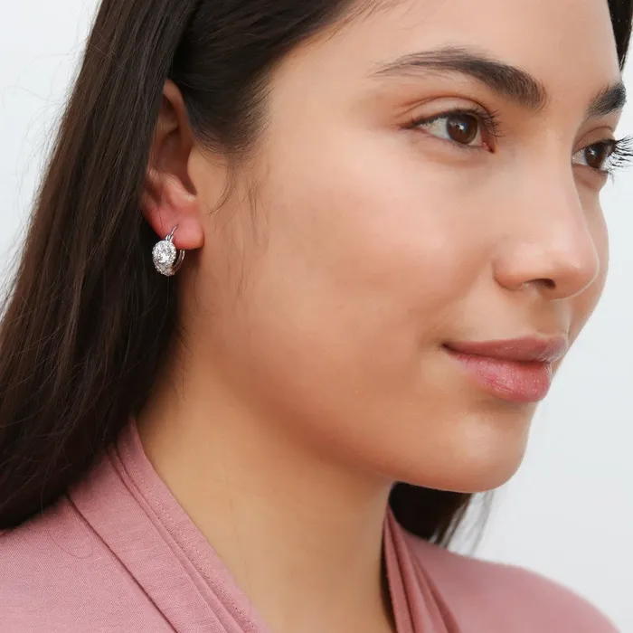 Halo Flower CZ Medium Hoop Earrings in Sterling Silver 07 BERRICLE Earrings