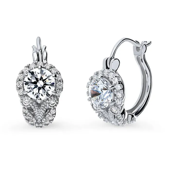 Halo Flower CZ Medium Hoop Earrings in Sterling Silver 07 BERRICLE Earrings