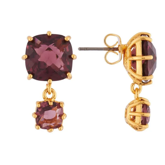 Les Nereides Les Nereides Double Square Shaped Plum Stone Earrings Earrings