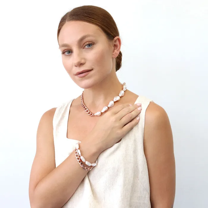 Necklaces BERRICLE Imitation Pearl Curb Chain Necklace