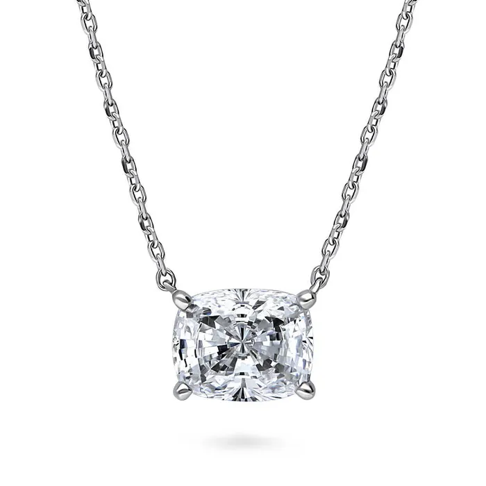 Necklaces Solitaire EastWest 35ct Radiant CZ Necklace in Sterling Silver BERRICLE