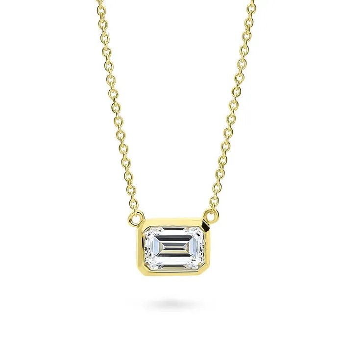 Necklaces Solitaire EastWest CZ Necklace in Gold Flashed Sterling Silver BERRICLE