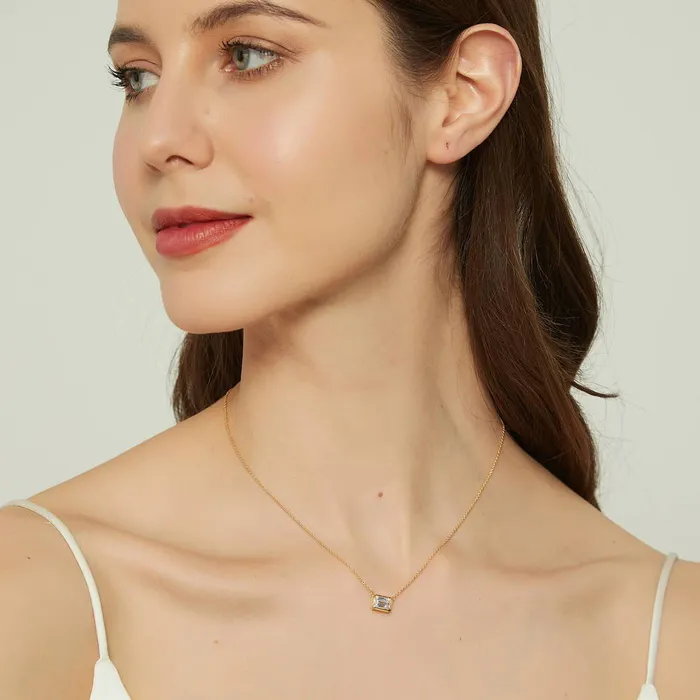 Necklaces Solitaire EastWest CZ Necklace in Gold Flashed Sterling Silver BERRICLE