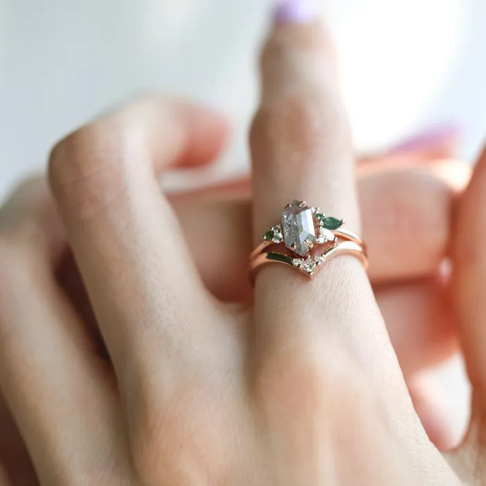 Rings Capucinne Hexagon Salt And Pepper Diamond Ring Set Rings Capucinne Hexagon Salt And Pepper Diamond Ring Set