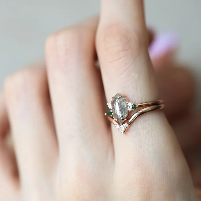 Rings Capucinne Hexagon Salt And Pepper Diamond Ring Set Rings Capucinne Hexagon Salt And Pepper Diamond Ring Set