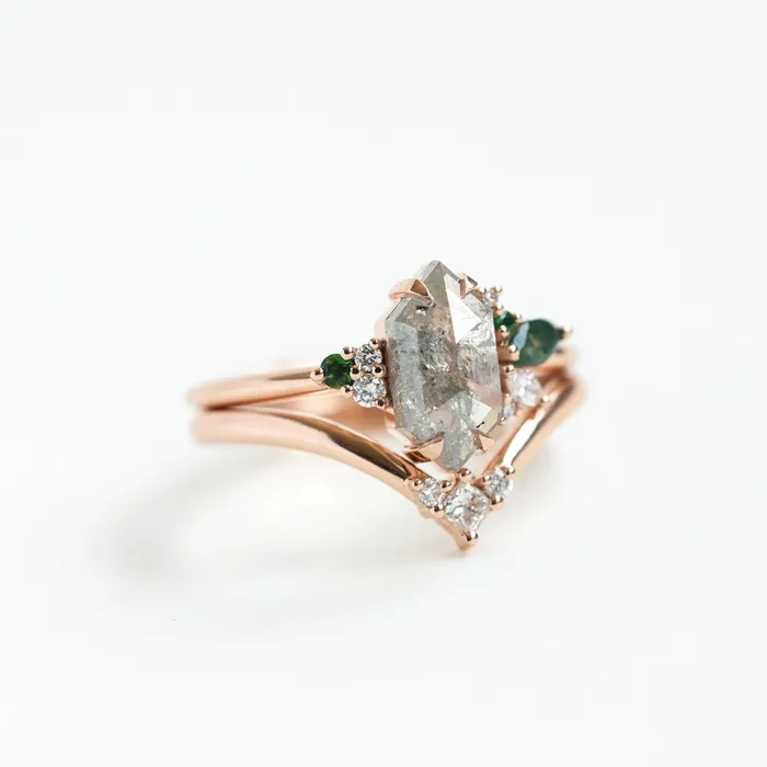 Rings Capucinne Hexagon Salt And Pepper Diamond Ring Set Rings Capucinne Hexagon Salt And Pepper Diamond Ring Set