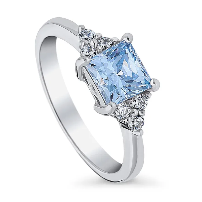 Solitaire Blue Princess CZ Ring in Sterling Silver 12ct BERRICLE Rings
