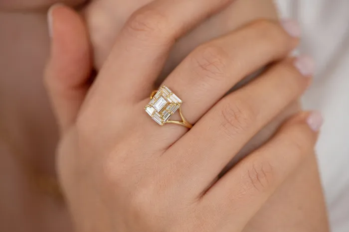 ARTEMER Rings Baguette Cut Engagement Ring Baguette Temple Ring