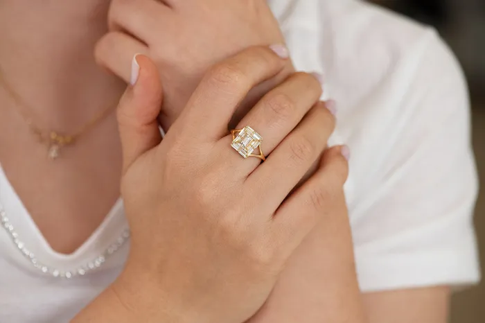 ARTEMER Rings Baguette Cut Engagement Ring Baguette Temple Ring