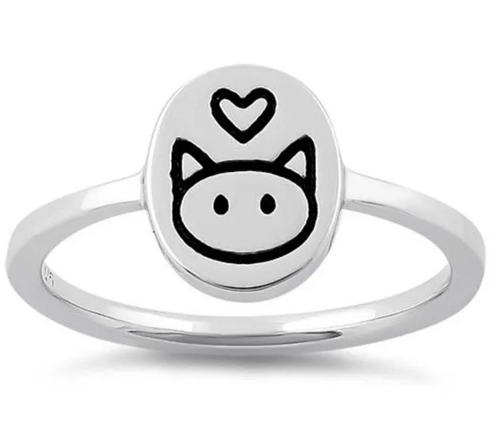Captive Collars Rings Cat Heart 925 Sterling Silver Ring