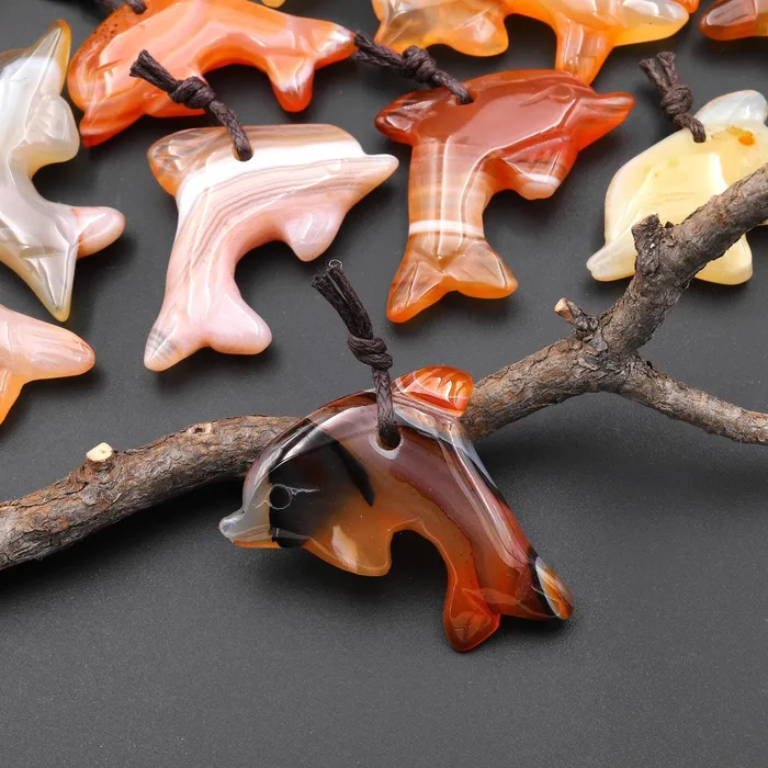HandCarved Natural Carnelian Dolphin Pendant A4 Intrinsic Trading Necklaces