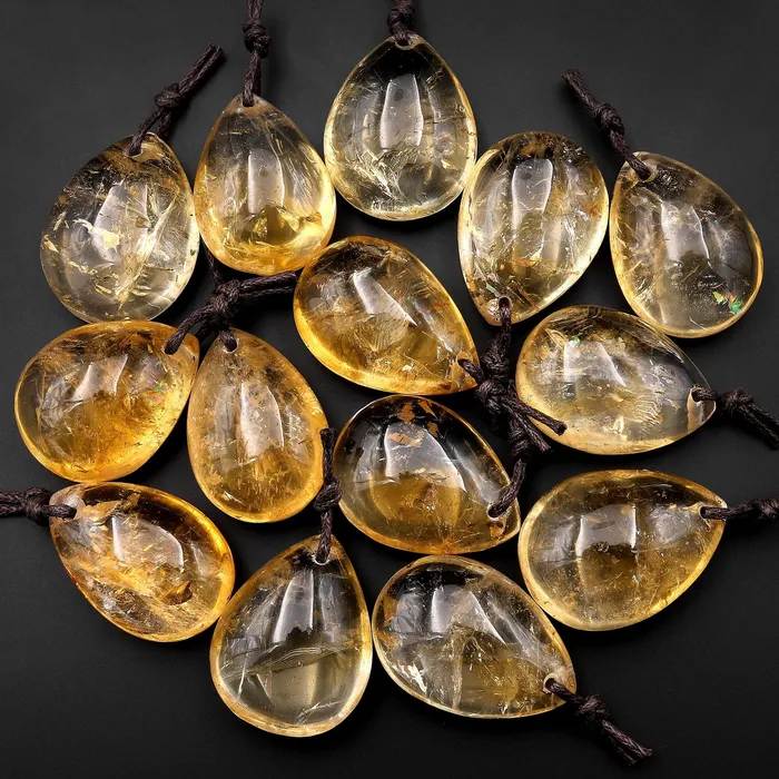 Natural Golden Citrine Teardrop Pendant Bead Drilled Gemstone Focal Bead Intrinsic Trading Necklaces