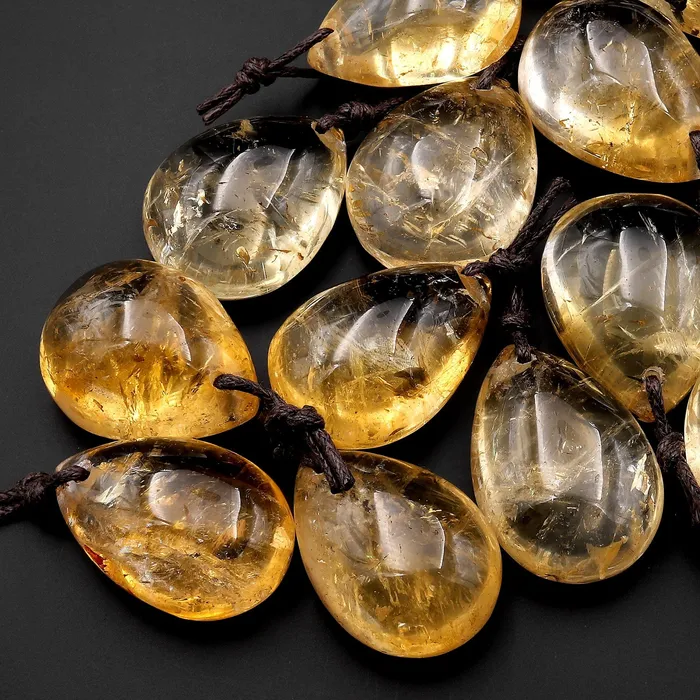 Natural Golden Citrine Teardrop Pendant Bead Drilled Gemstone Focal Bead Intrinsic Trading Necklaces