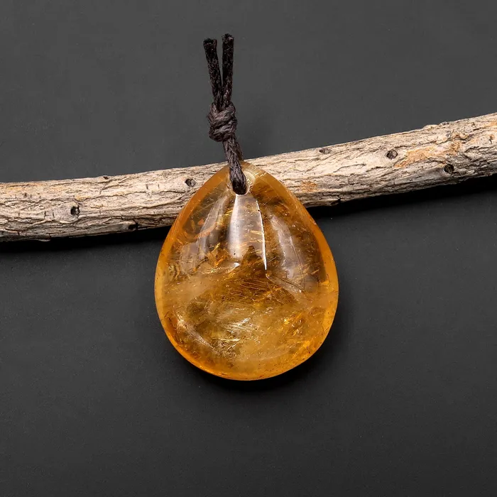 Natural Golden Citrine Teardrop Pendant Bead Drilled Gemstone Focal Bead Intrinsic Trading Necklaces