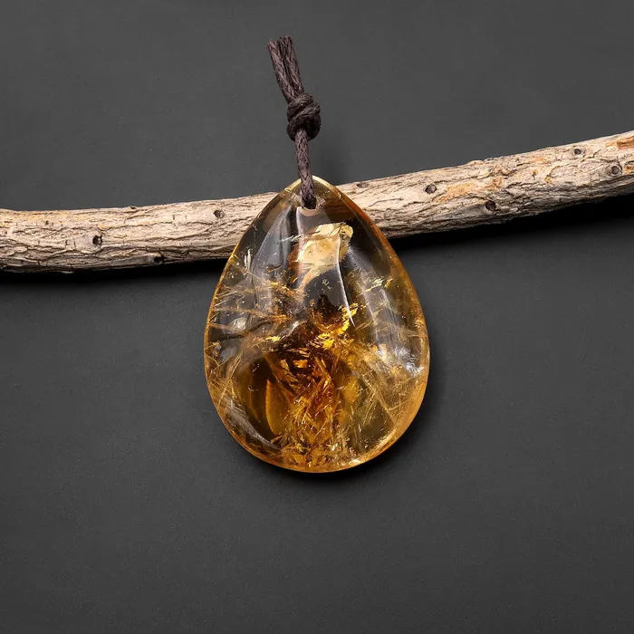 Natural Golden Citrine Teardrop Pendant Bead Drilled Gemstone Focal Bead Intrinsic Trading Necklaces