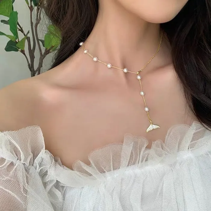 Necklaces Refined by AnnaKaci Pearl Aligned Whale Charm Necklace
