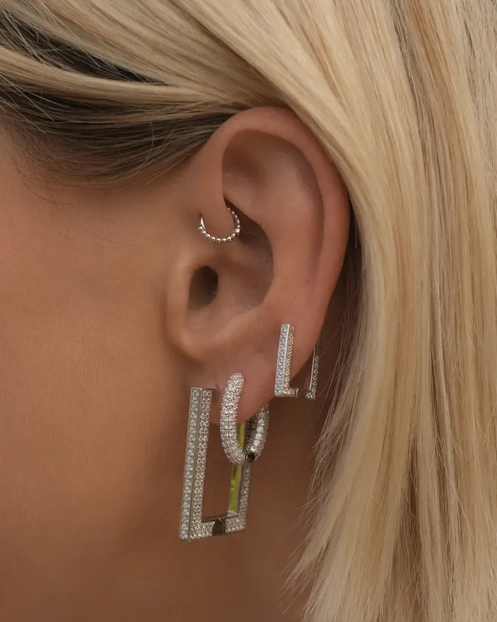 Pave Boxer Hoops Silver Luv Aj Rings Pave Boxer Hoops Silver Luv Aj Rings