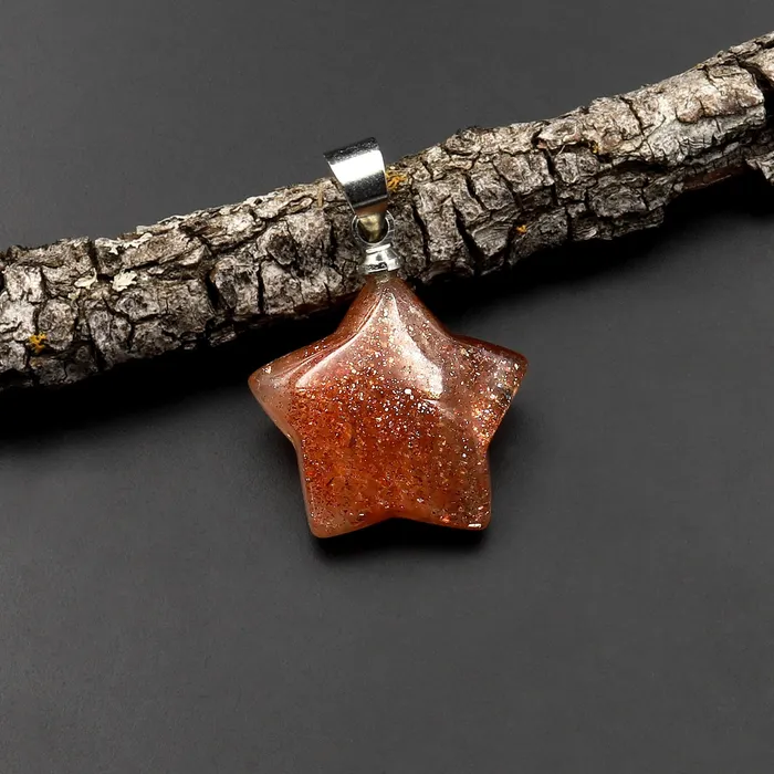 Rare Natural Orange Arusha Sunstone Star Gemstone Pendant Intrinsic Trading Necklaces