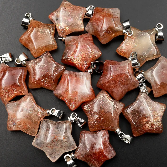 Rare Natural Orange Arusha Sunstone Star Gemstone Pendant Intrinsic Trading Necklaces
