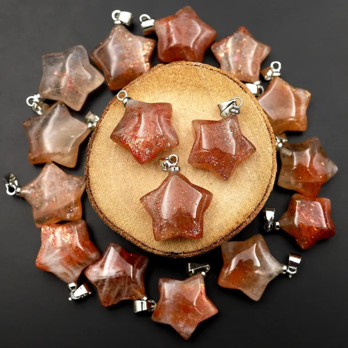 Rare Natural Orange Arusha Sunstone Star Gemstone Pendant Intrinsic Trading Necklaces