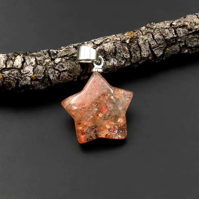 Rare Natural Orange Arusha Sunstone Star Gemstone Pendant Intrinsic Trading Necklaces