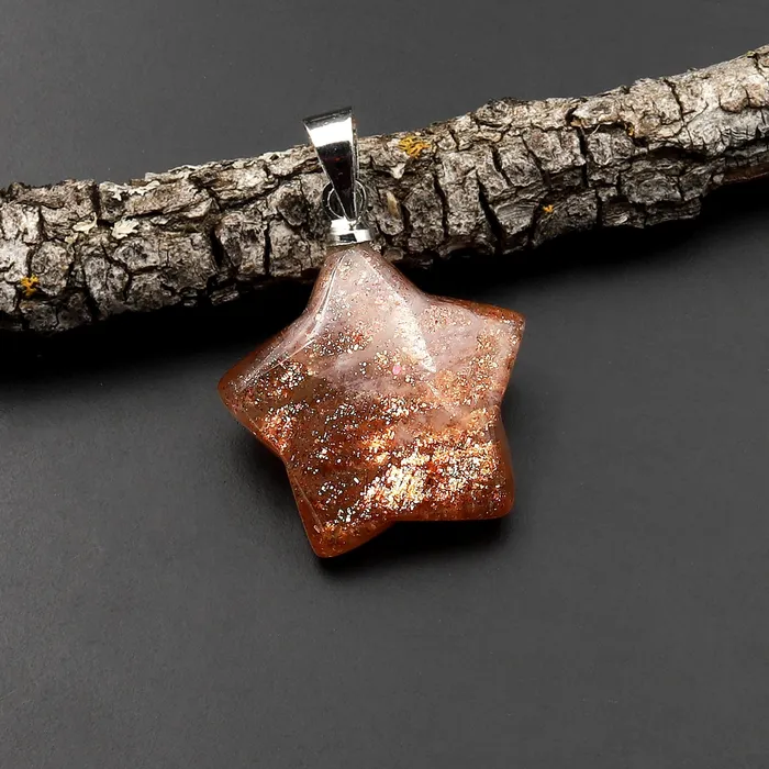 Rare Natural Orange Arusha Sunstone Star Gemstone Pendant Intrinsic Trading Necklaces