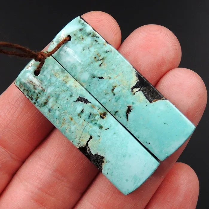 Turquoise Earring Pair From Anhui Mine Cabochon Cab Pair Rectangle Drilled Matched Earrings Natural Stone Bead Pair E2888 Intrinsic Trading Earrings