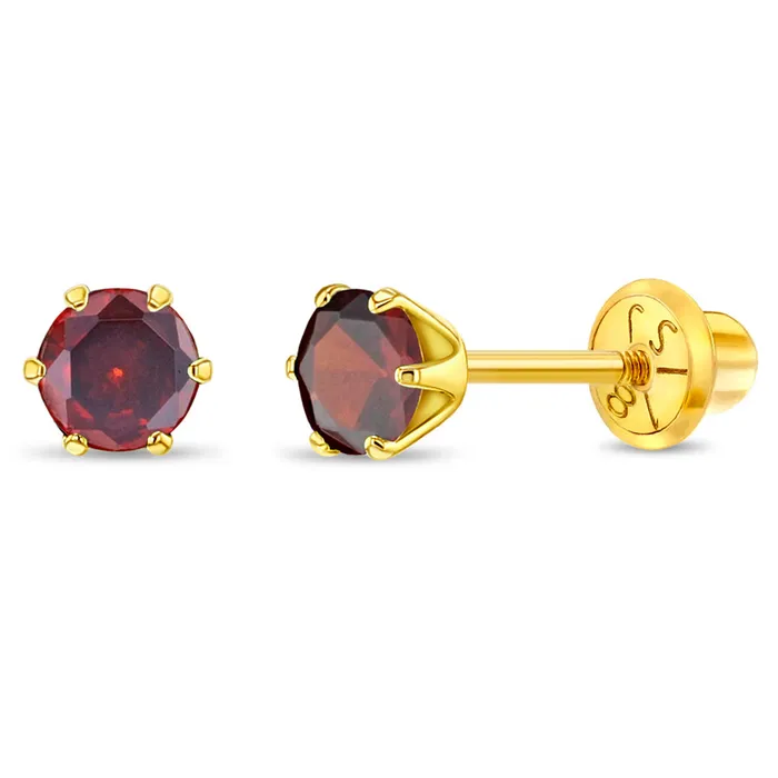 Baby Screw Back Earrings 18k Gold Radiant Prong Set CZ 4mm Baby Toddler Kids Earrings Safety Screw Back Earrings