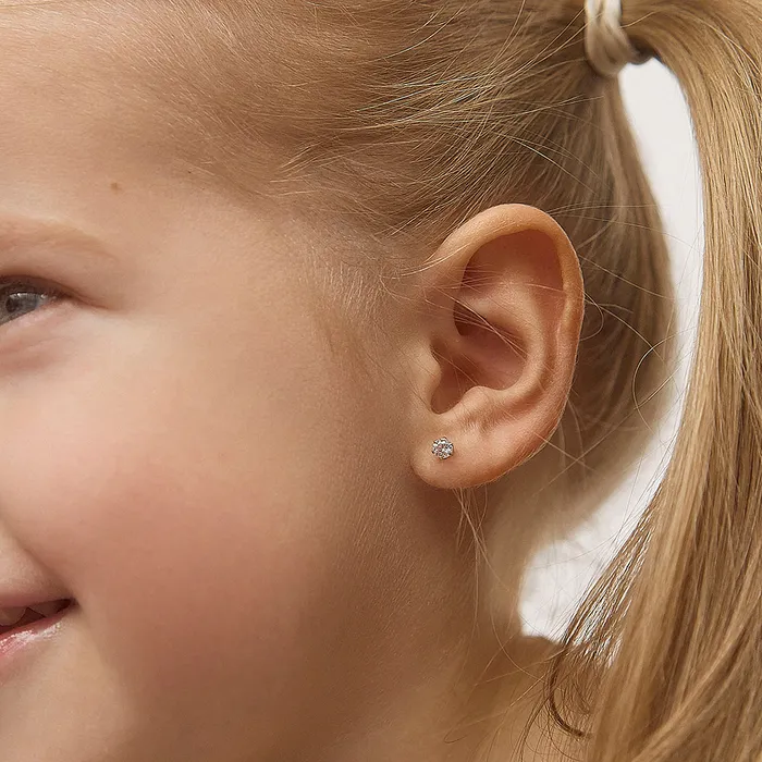 Baby Screw Back Earrings 18k Gold Radiant Prong Set CZ 4mm Baby Toddler Kids Earrings Safety Screw Back Earrings