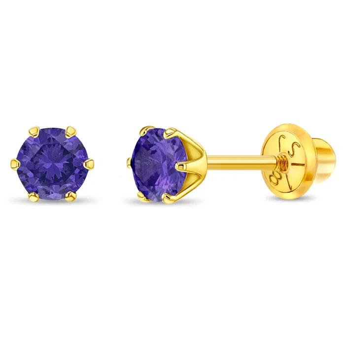 Baby Screw Back Earrings 18k Gold Radiant Prong Set CZ 4mm Baby Toddler Kids Earrings Safety Screw Back Earrings