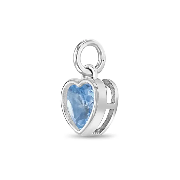 Charms Bracelets CZ Birthstone Heart Charm March Aquamarine Kids Childrens Girls for Charm Bracelet Sterling Silver