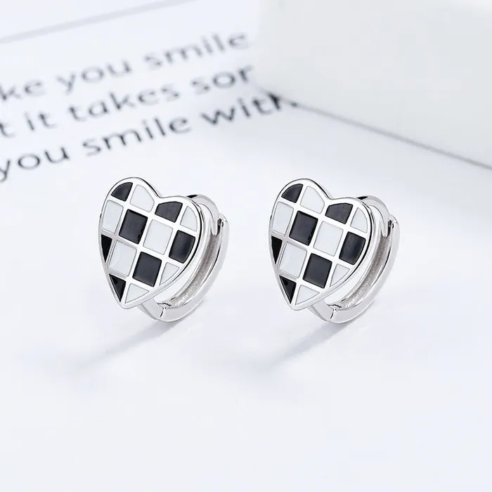 Checkered Heart 925 Sterling Silver Ear Studs Refined by AnnaKaci Earrings Checkered Heart 925 Sterling Silver Ear Studs Refined by AnnaKaci Earrings