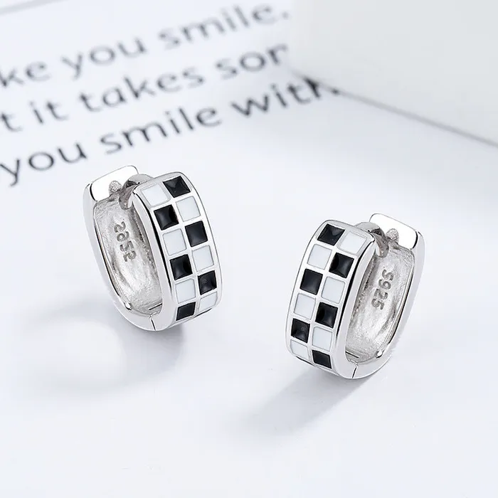 Checkered Heart 925 Sterling Silver Ear Studs Refined by AnnaKaci Earrings Checkered Heart 925 Sterling Silver Ear Studs Refined by AnnaKaci Earrings