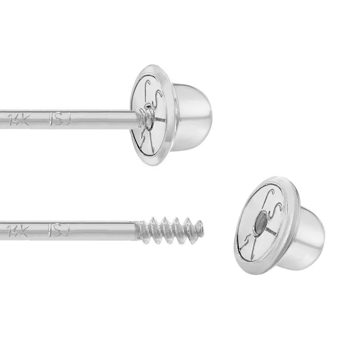Earrings 14k White Gold Petite CZ Cross Baby Toddler Kids Earrings Safety Screw Back Baby Screw Back Earrings