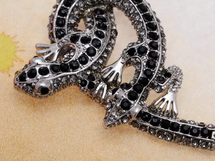Earrings Alilang Twin Jet Blck Lizard Reptile Pair Necklace Earring Set