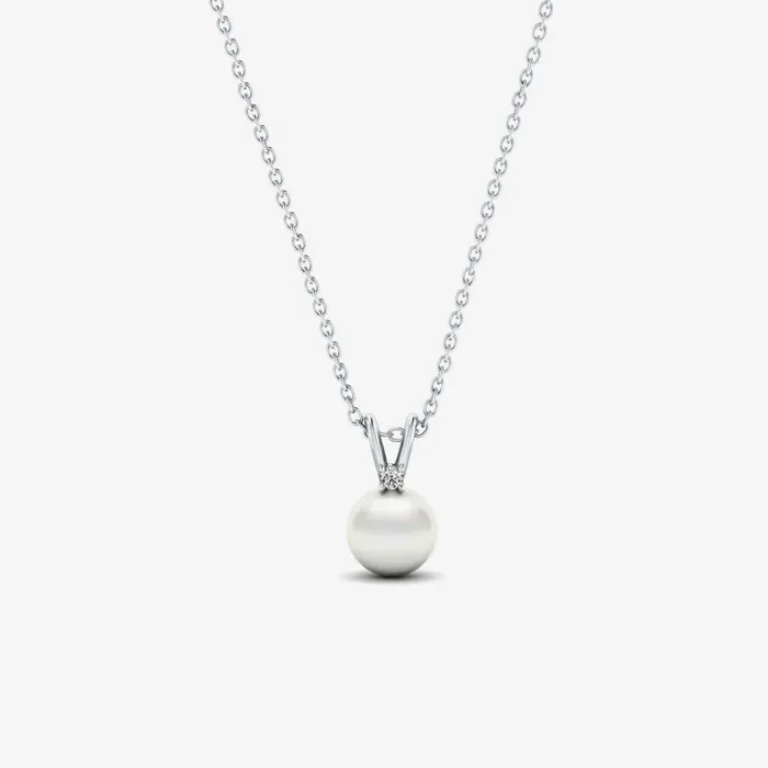 Gelin Diamond Necklaces Diamond and Freshwater Cultered Pearl Pendant Necklace