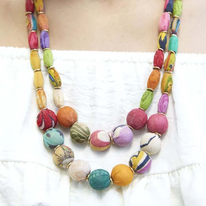 Kantha Cylinder Necklace WorldFinds Necklaces