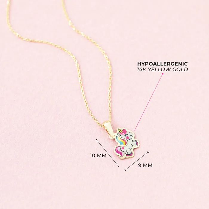 Kids Final Sale Necklaces 14k Gold Joyful Unicorn Baby Toddler Kids PendantNecklace Enamel