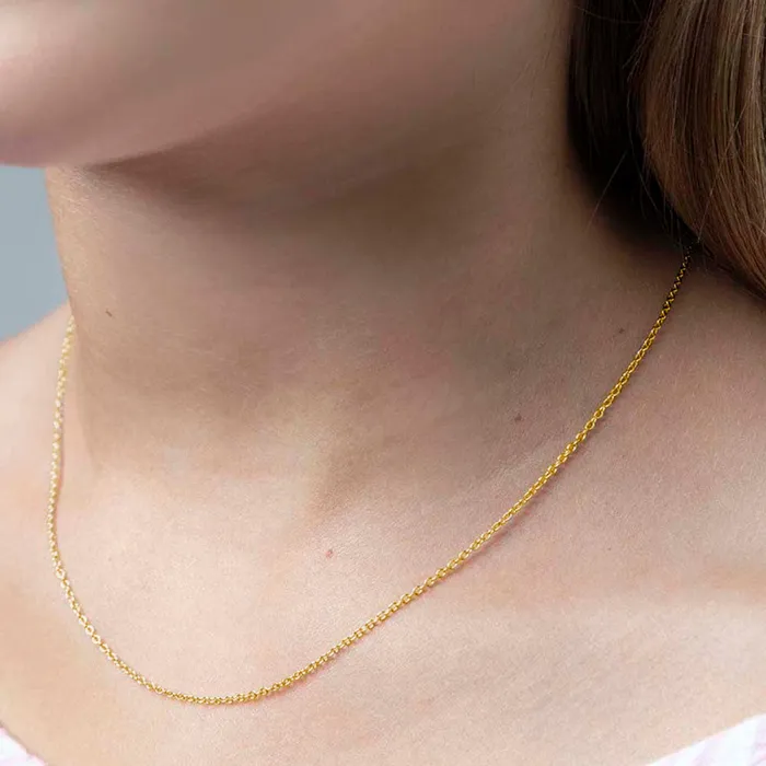 Necklaces Chains 925 Sterling Silver Classic Yellow Gold Plated 1mm Cable Link Chain 16 19 Rings