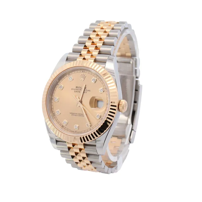 Rings Rolex Datejust Two Tone Yellow Gold Steel 41mm Champagne Diamond Dial Watch Reference 126333 Happy Jewelers
