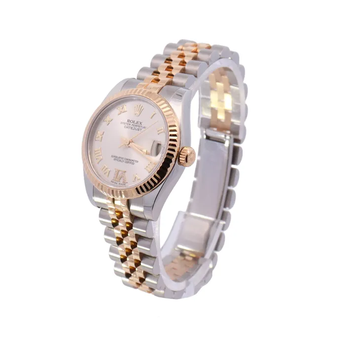 Rolex Datejust Two Tone Yellow Gold Steel 31mm Silver Roman Dial Watch Reference 178273 Happy Jewelers Rings