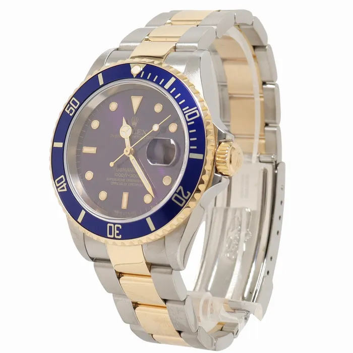 Rolex Submariner Date 40mm Yellow Gold Stainless Steel Blue Dot Dial Watch Reference 16613 Happy Jewelers Bracelets